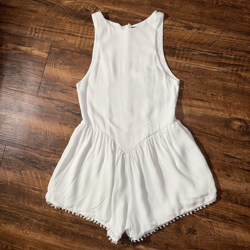 For Love & Lemons White Sleeveless Dropped Waist Dot Hem Romper Women's XS